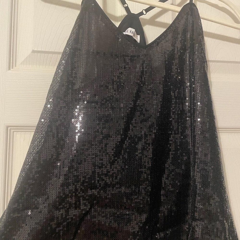 Grace Karin Shimmering Black Sequin Tank Top